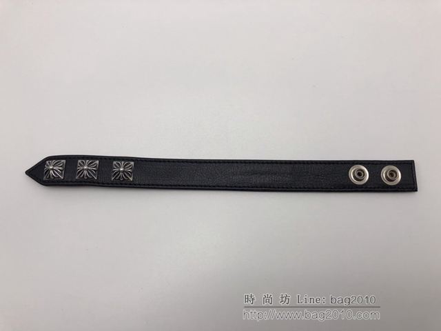chrome hearts銀飾 克羅心十字四方釘皮手環 925純銀 純手工製作染黑拋光 克羅心手鐲  gjc2041